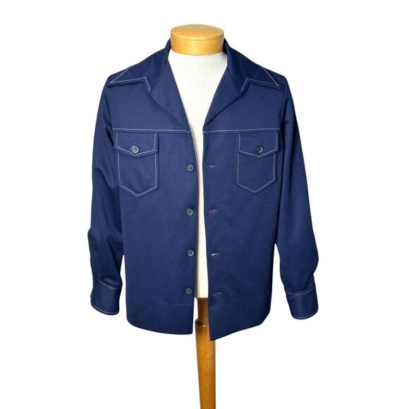1970s blue leisure suit jacket with western style Size 42 chest - Picture 1 of 7